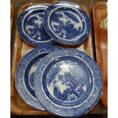 346 - Group of four similar 19th century Staffordshire Pearlware Pottery blue and white transfer printed p... 