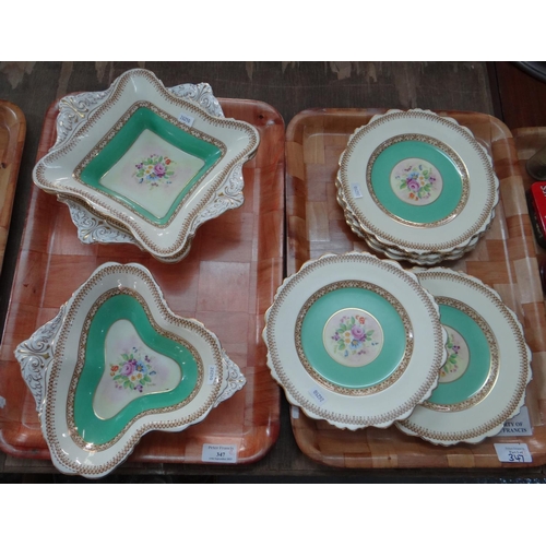 347 - Two trays of hand painted floral design Paragon English china part dessert service to include: plate... 