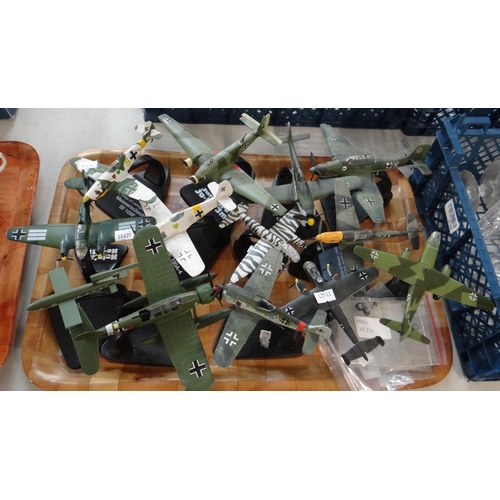 366 - Collection of military/war aeroplanes on plastic stands to include: 'Arado Blitz', 'Focke Wlf' etc. ... 