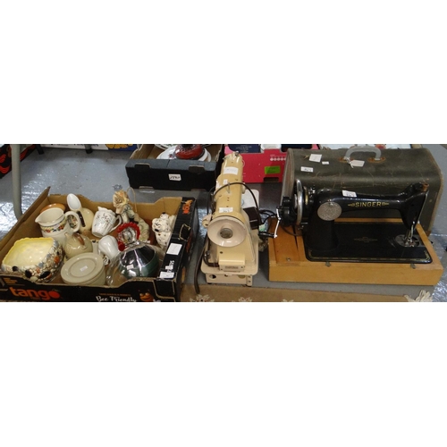 367 - Singer vintage hand sewing machine with case together with a Singer electric sewing machine with foo... 