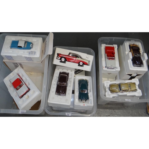 378 - Three plastic boxes of Danbury and Franklin Mint diecast model vehicles, to include: 1955 Oldsmobile... 