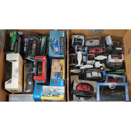 379 - Two boxes of diecast model vehicles, all appearing in original packaging to include: Corgi, reproduc... 