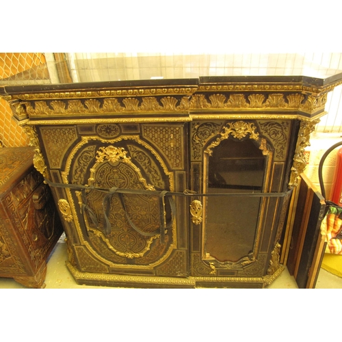 385 - Victorian ebonised and gilded part break front credenza with boulle-work design and ormolu mounts, d... 