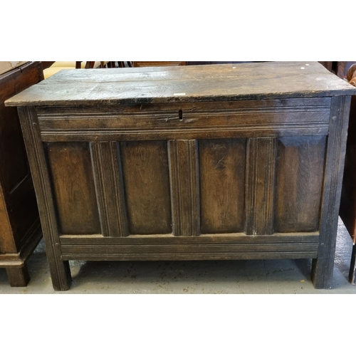 388 - 18th century oak Coffer having four rectangular panels standing on stile feet.  114x54x79cm approx. ... 