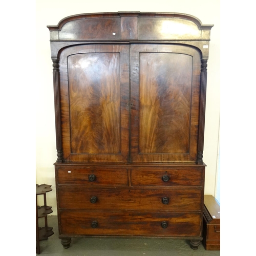 451 - 19th century mahogany two stage press cupboard now converted to a wardrobe with hanging rail.  140x6... 