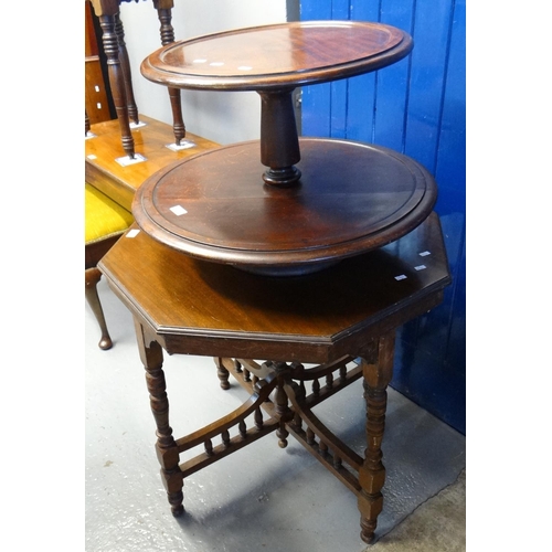 458 - 19th century mahogany two tier Lazy Suzan table centre , 64cm diameter approx, together with an Edwa... 