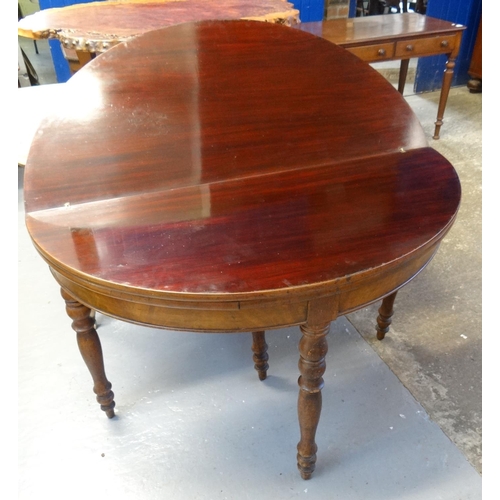 461 - 18th century red walnut double fold over demilune tea and card table with pull out centre rear leg, ... 