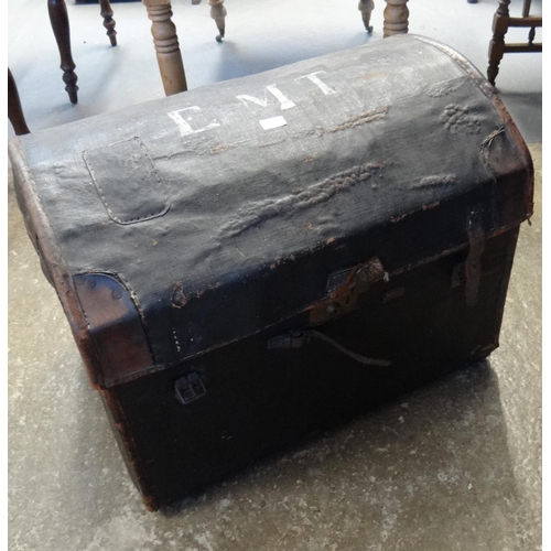 464 - 19th century canvas over caned wicker work travelling trunk.  (B.P. 21% + VAT)