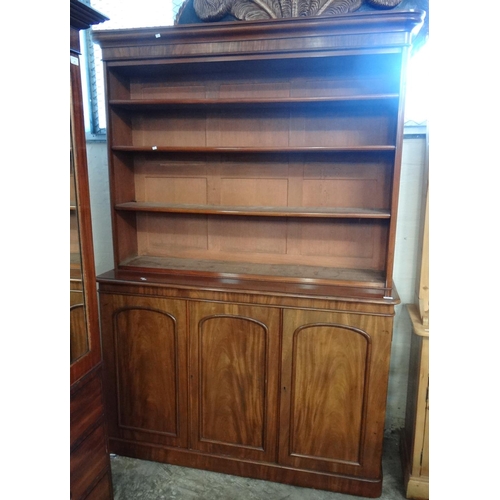 465 - Victorian mahogany library bookcase, having, having moulded cornice above adjustable open shelves, t...