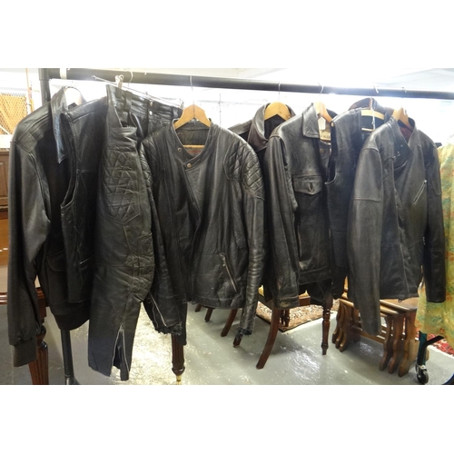 502 - Collection of men's vintage and modern leather and pleather jackets and waistcoats to include: vinta... 