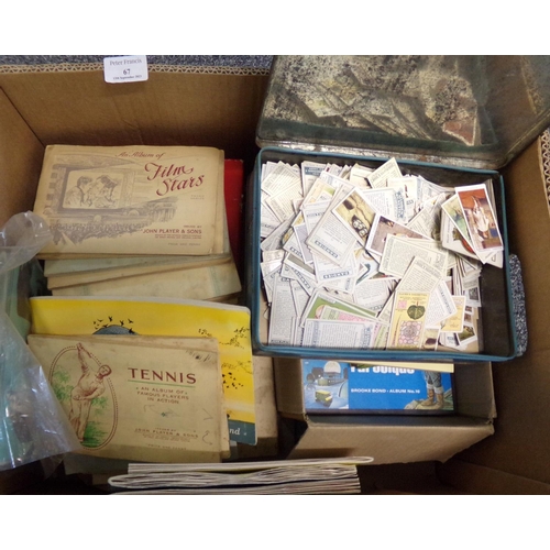 67 - Box with selection of cigarette cards & tea cards in original albums & loose in two boxes. (B.P. 21%... 