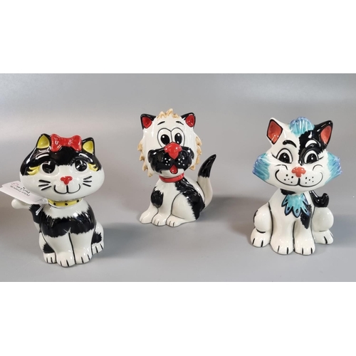 97 - Three Lorna Bailey ceramic novelty cats, one with COA, 'Curly the Cat'.   (3)  (B.P. 21% + VAT)