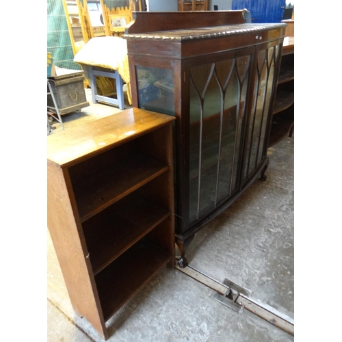 481 - Mid 20th century mahogany china display cabinet on claw and ball feet and a small set of oak open bo... 