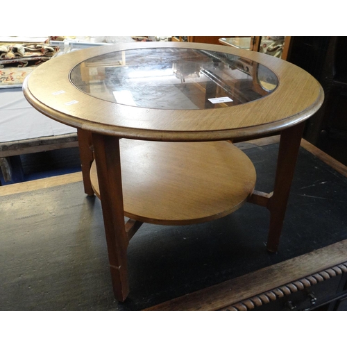 490 - Mid century G Plan style circular coffee table with inset glass top.  60cm diameter approx.  (B.P. 2... 