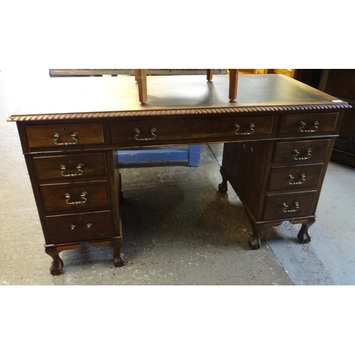 491 - Mahogany Chippendale style knee hole desk with rope edge moulding on ball and claw feet.   (B.P. 21%... 