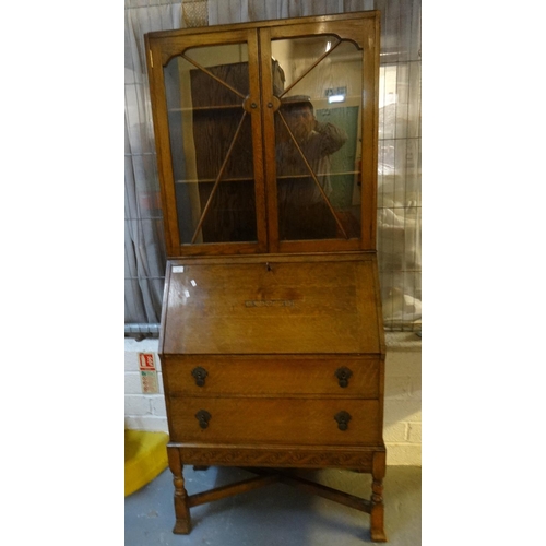 494 - 20th century oak bureau bookcase of small proportions.  (B.P. 21% + VAT)