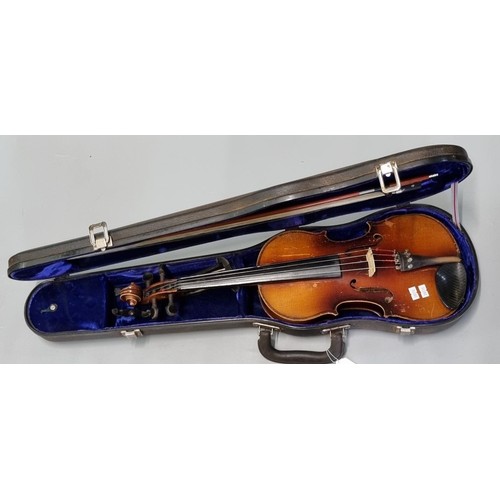 80 - Stradivarius copy student violin in fitted case with bow.   (B.P. 21% + VAT)