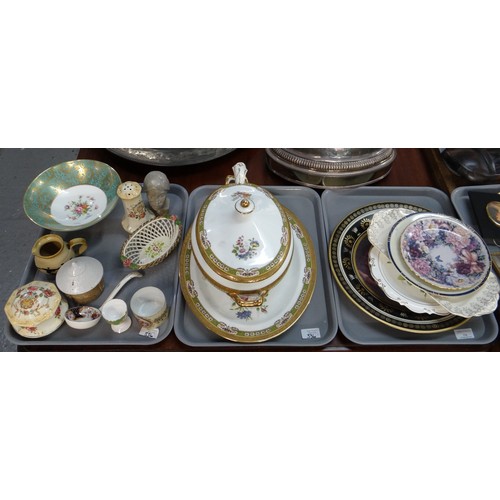 336 - Three trays of china to include: Limoges 'Porcelaine de la Rose' large two handled lidded soup turee... 