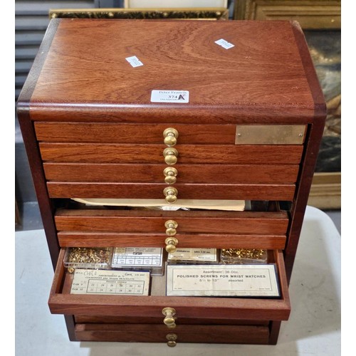 374A - Wooden table top multi-drawer watch makers/collectors cabinet containing various watch and jewellery... 