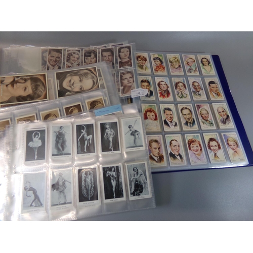 112 - Cigarette Cards in a blue album and a bundle of pages film, stage and radio stars. Gallaher, Park Dr... 