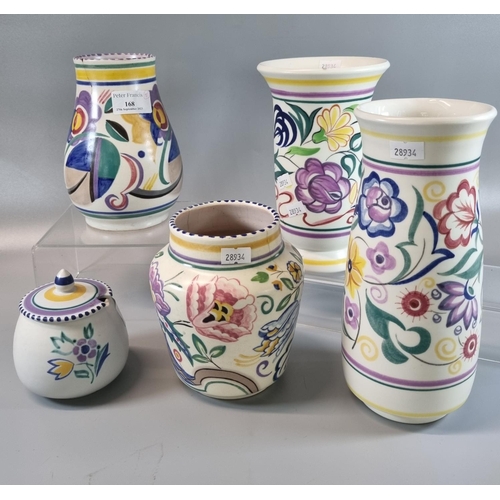 168 - Collection of Poole pottery white ground floral items, mainly vases, together with a preserve jar an... 