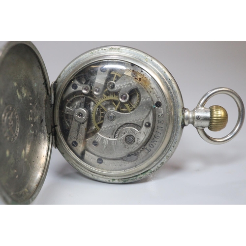 239 - Longines half hunter silver plated pocket watch with enamel face and Roman numerals.
(B.P. 21% + VAT... 