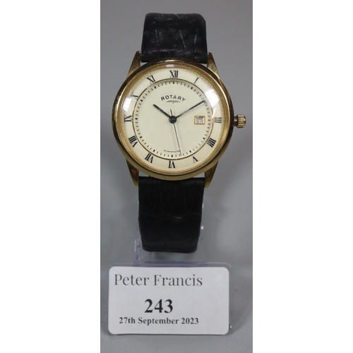 243 - Gent's Rotary Windsor gold plated watch with leather strap.
(B.P. 21% + VAT)