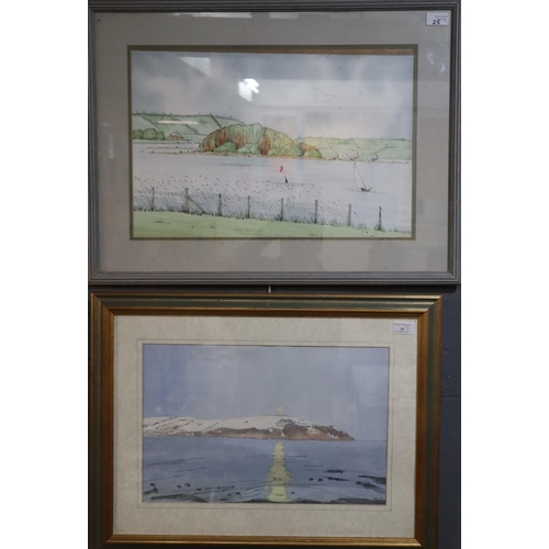 25 - 20th Century British School, two indistinctly signed watercolours in different hands of estuary scen... 