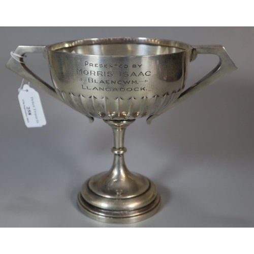 258 - Silver two handled presentation trophy cup by Walker & Hall presented by Morris Isaac, Blaencwm, Lla... 