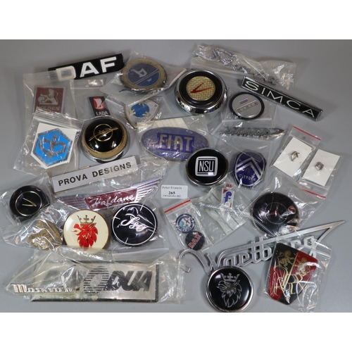 265 - Collection of vintage and other car badges to include: Lada, Daf, Helden etc.
(B.P. 21% + VAT)