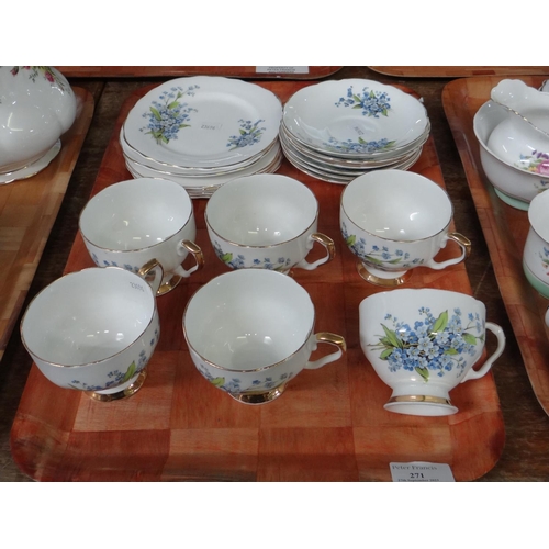 271 - Tray of Aynsley English bone china forget-me-not design teaware to include; six place settings of cu... 