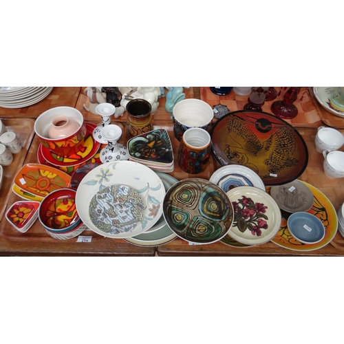 274 - Three trays of Poole pottery to include: The Beardsley collection candlesticks, various vases, servi... 