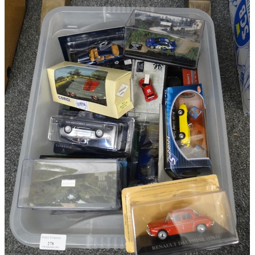 278 - Box of assorted diecast model vehicles to include: Corgi, Solido, Vanguards Classics 1:43 scale, Spa... 