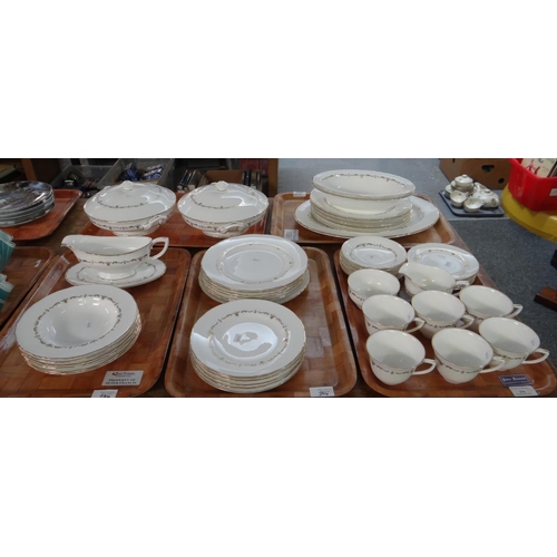 294 - Five trays of Royal Worcester English fine bone china 'Gold Chantilly' dinner and teaware to include... 