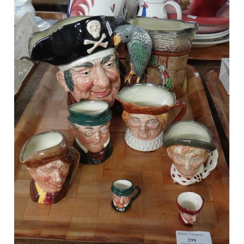 299 - Tray of Royal Doulton character jugs in various sizes to include: 'Long John Silver' D6335 etc. Toge... 