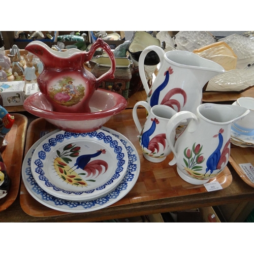 313 - Tray of china to include: Pugh Brother Llanelli hand painted cockerel design for Portmeirion set of ... 