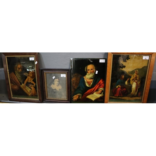 34 - Three religious flat glass crystoleums, two framed. Together with a framed portrait print. (4)
(B.P.... 