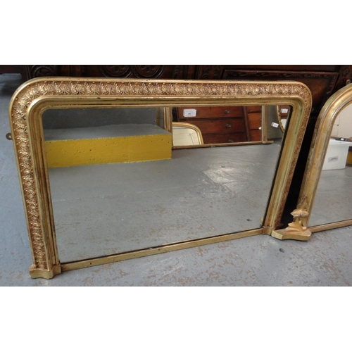 380 - Two similar 19th Century gilt framed over mantel mirrors. 102 and 117cm long approx. (2)
(B.P. 21% +... 