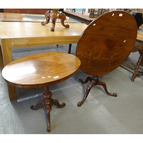 453 - 19th Century mahogany snap top tripod table. Together with another Victorian design walnut tripod ta... 