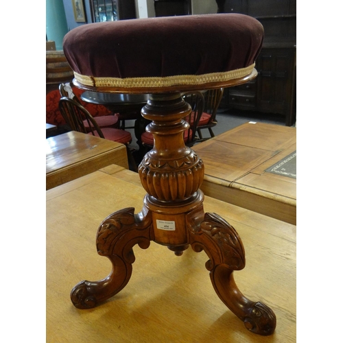 454 - Victorian carved walnut tripod adjustable piano stool.
(B.P. 21% + VAT)