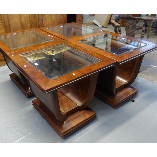 463 - Set of four modern Biedermeier style walnut finish glass top end tables.  (4)  (B.P. 21% + VAT)