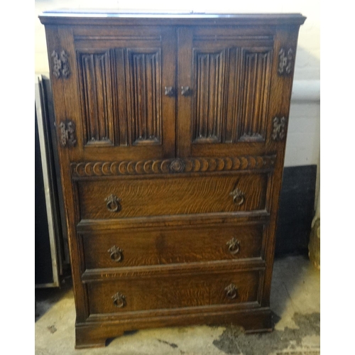 477 - Oak old charm style freestanding cabinet with an arrangement of three drawers on bracket feet. Toget... 