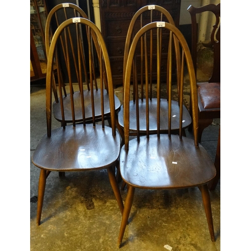 478 - Set of four Ercol elm and beech hoop and spindle back kitchen chairs, together with a set of four Ch... 