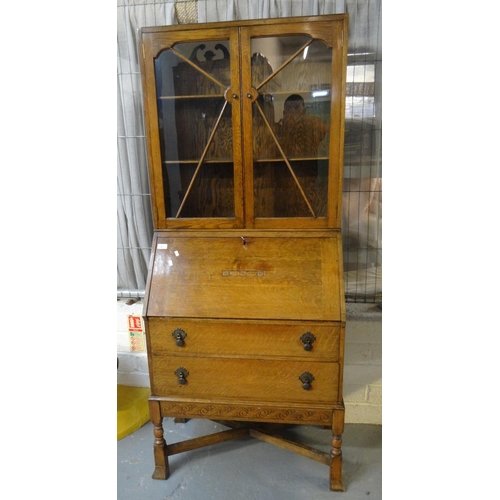 489 - 20th century oak bureau bookcase of small proportions.  (B.P. 21% + VAT)