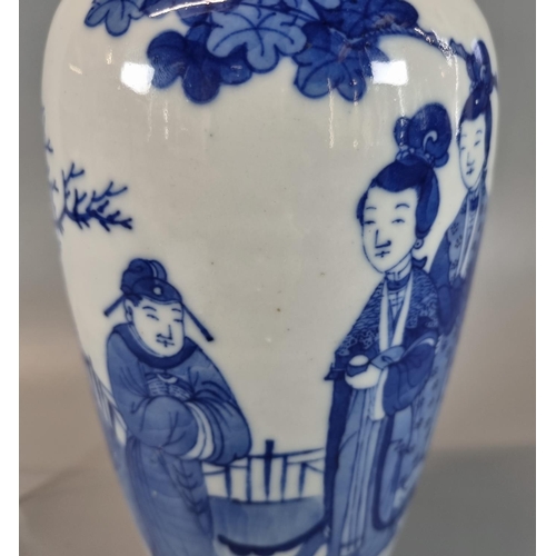 81 - Chinese export porcelain blue and white baluster vase painted in a Kangxi style with figures in a ga... 