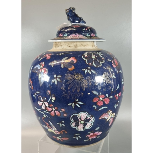 83 - Large probably Macau decorative porcelain ginger jar with lid decorated all around with flowers, but... 