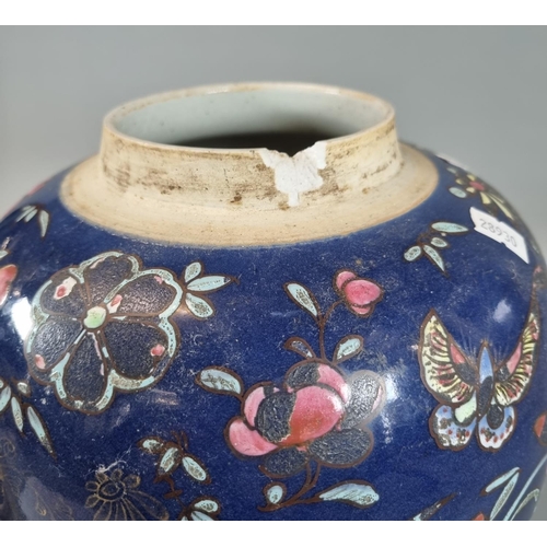 83 - Large probably Macau decorative porcelain ginger jar with lid decorated all around with flowers, but... 