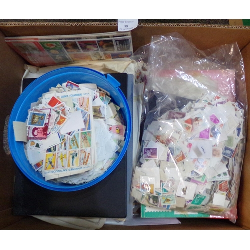 98 - Box with all world selection of stamps and loose and large quantity of an end off paper stamps in pl... 