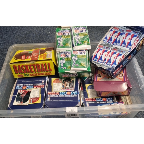 213 - Collection of Trading cards, many in original packaging to include: NBA Hoops Basketball Cards 1990-... 