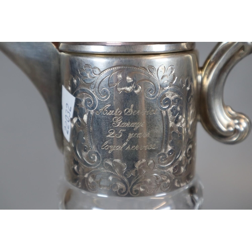 217 - Late 20th century silver presentation Claret jug 'Auto Service Garage 25 Years Loyal Service' by Cha... 